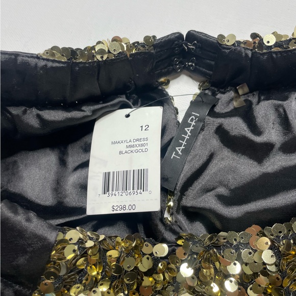 TAHARI Halterneck Gold Sequin Holiday Party Cocktail New Year Eve Dress - Picture 4 of 5